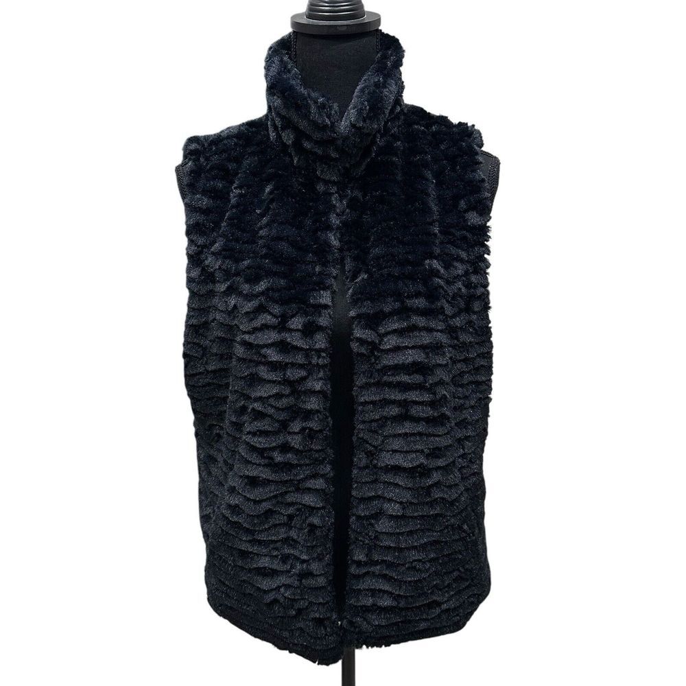 Betsey Johnson Black Faux Fur Vest Women's Size Large